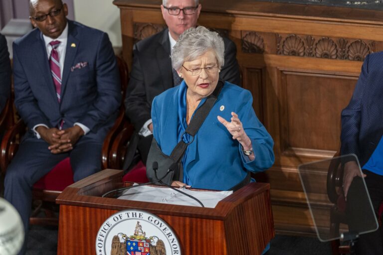 Gov. Kay Ivey gives the State of the State Address to a joint session of the Alabama Legislature on Tuesday, Feb. 4, 2020, in the old house chamber of the Alabama State Capitol in Montgomery, Ala. (AP Photo/Vasha Hunt)