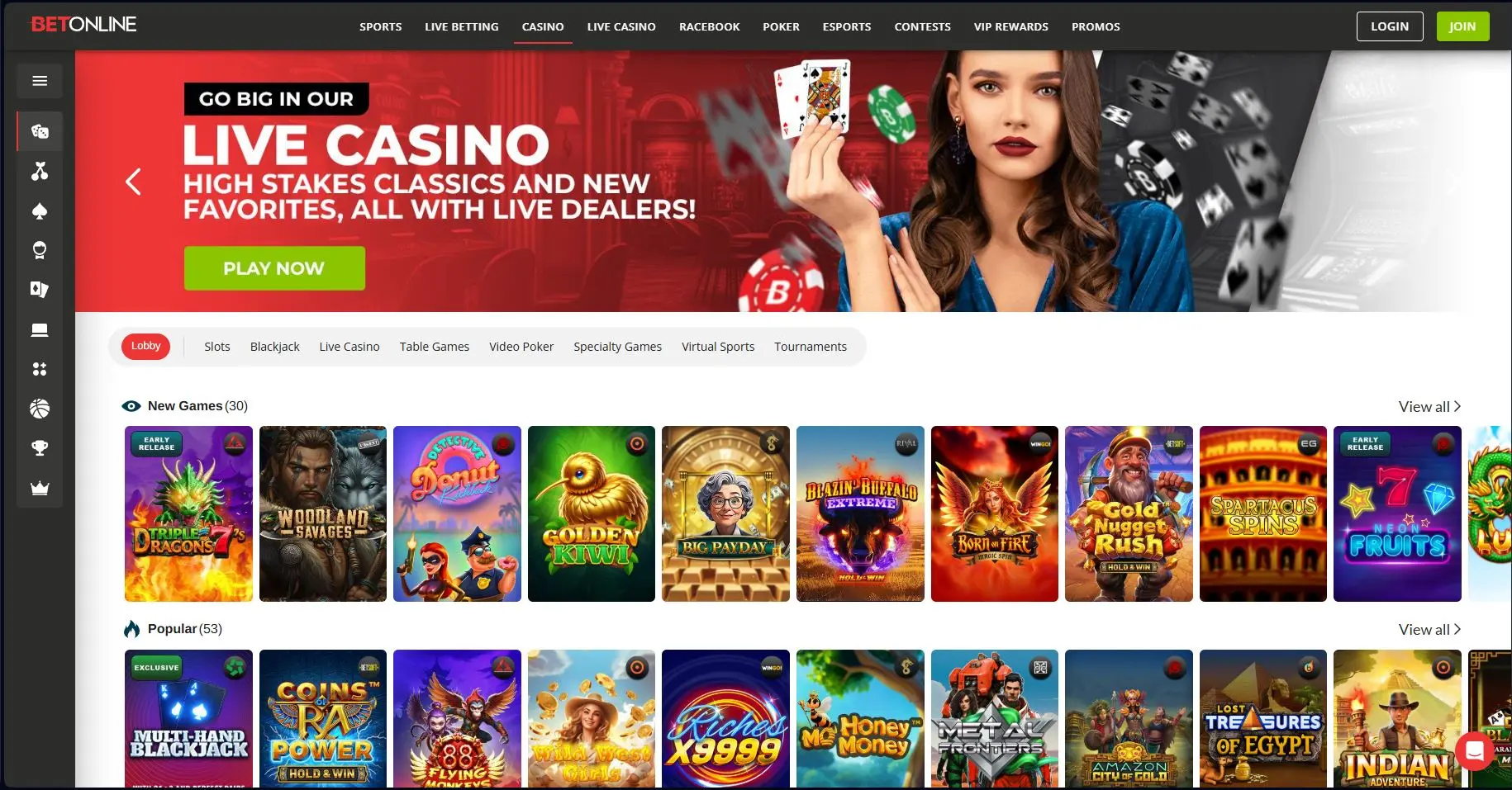 BetOnline Casino main page