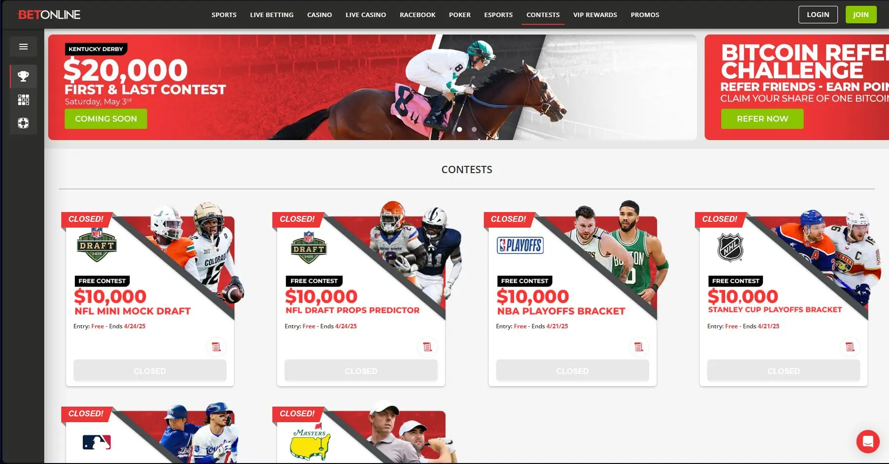 BetOnline Contests main page