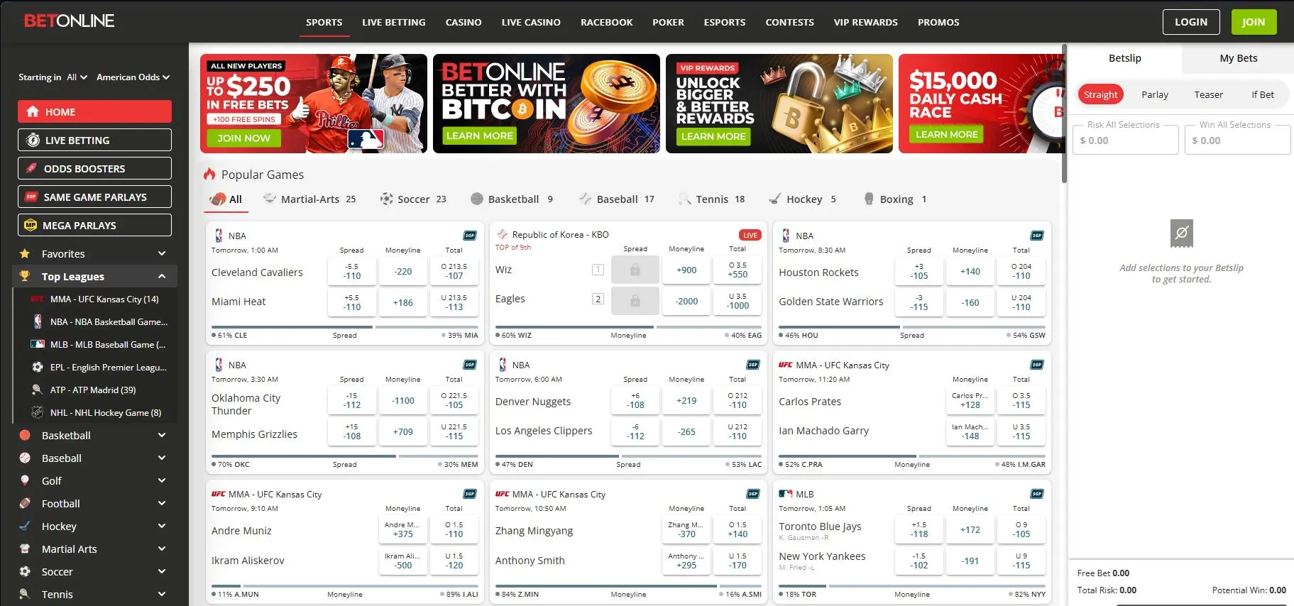 BetOnline Sports main page