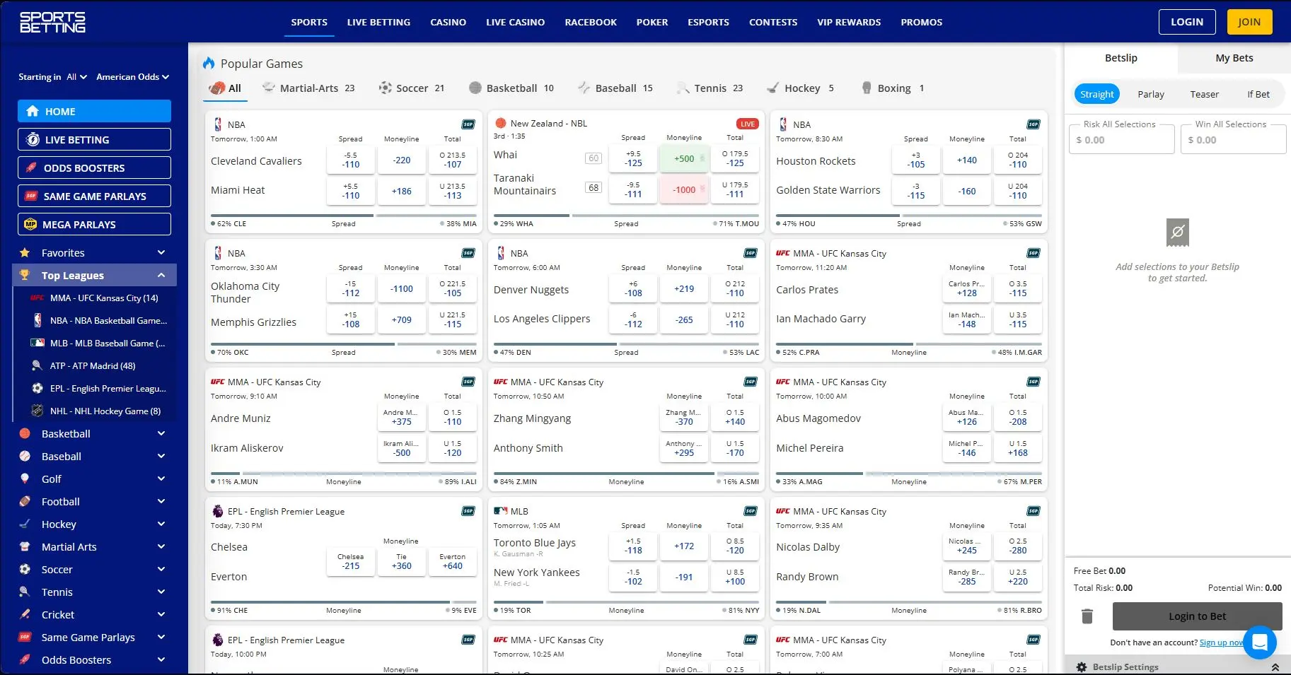 SportsBetting Sportsbook page